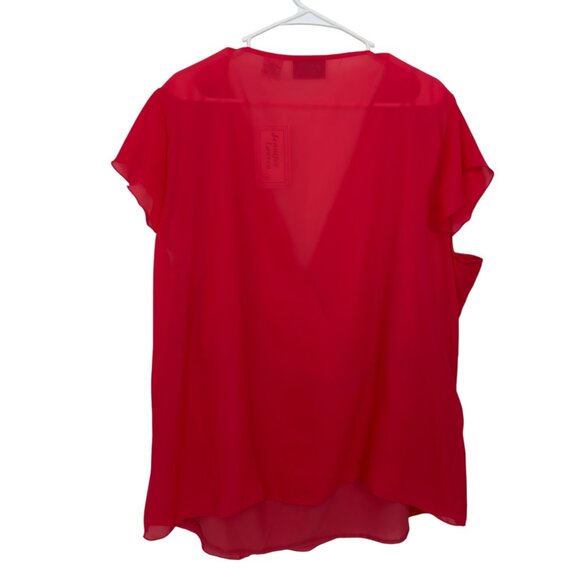 Jennifer Lauren Women Plus Coral/Red Flutter Sleeve V-Neck Blouse 3X Polyester - Picture 8 of 11